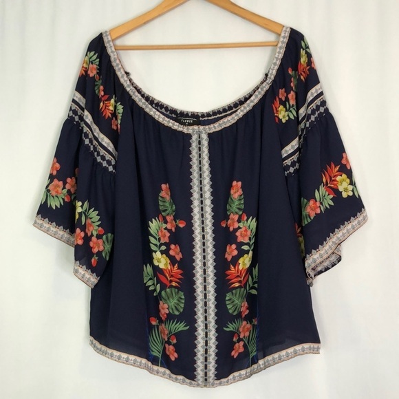 Flower & Feather Floral Chiffon Tunic/Blouse Off Shoulder Size 3XL - Picture 3 of 12